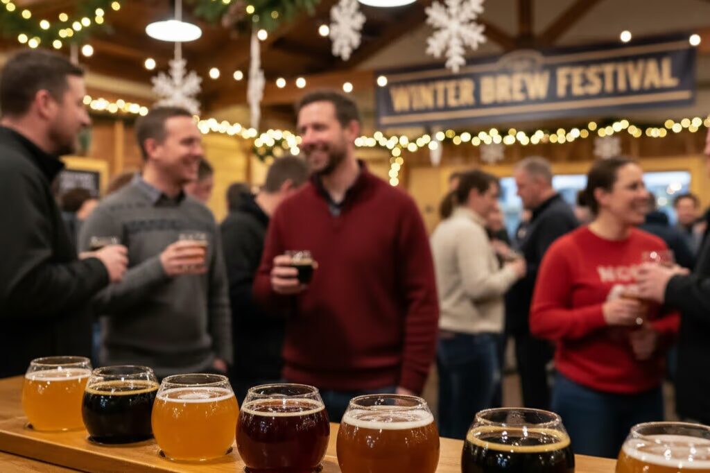 Midwest winter seasonal beers festival with craft beer tasting samples and brewery representatives