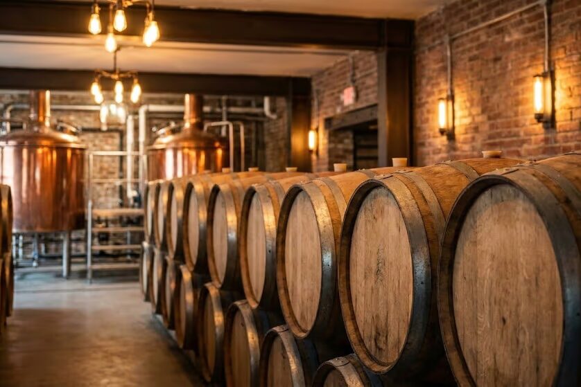 Oak barrel aged beer production at Iowa craft breweries featuring specialty winter releases and imperial stouts for BrrrFest