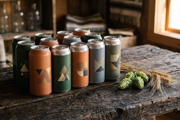 Assorted Midwest craft beer cans arranged on barn wood — small batch beer variety pack gift set for Father's Day